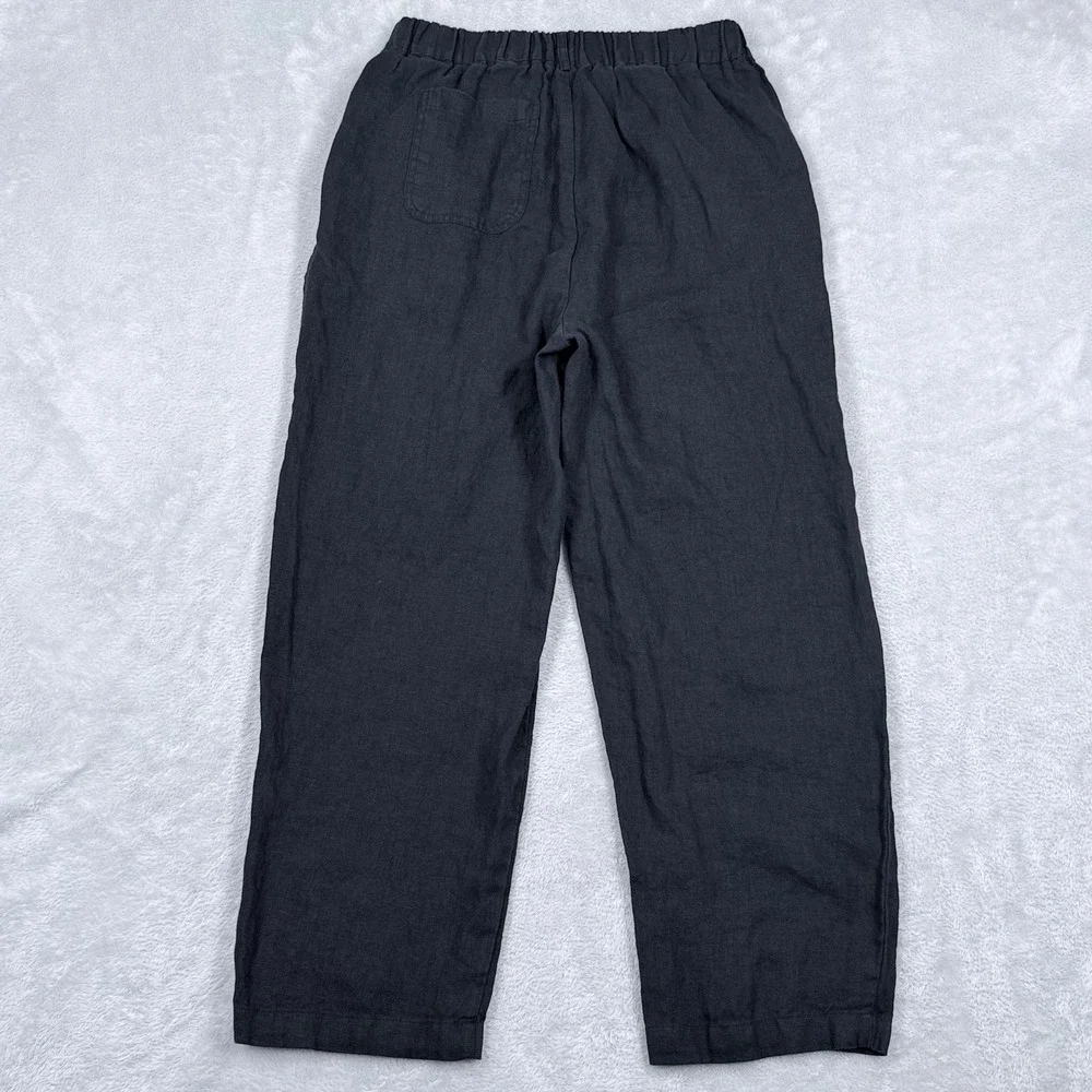 Quince European 100% Linen Pants Womens Small Black Elastic Waist Ankle Crop